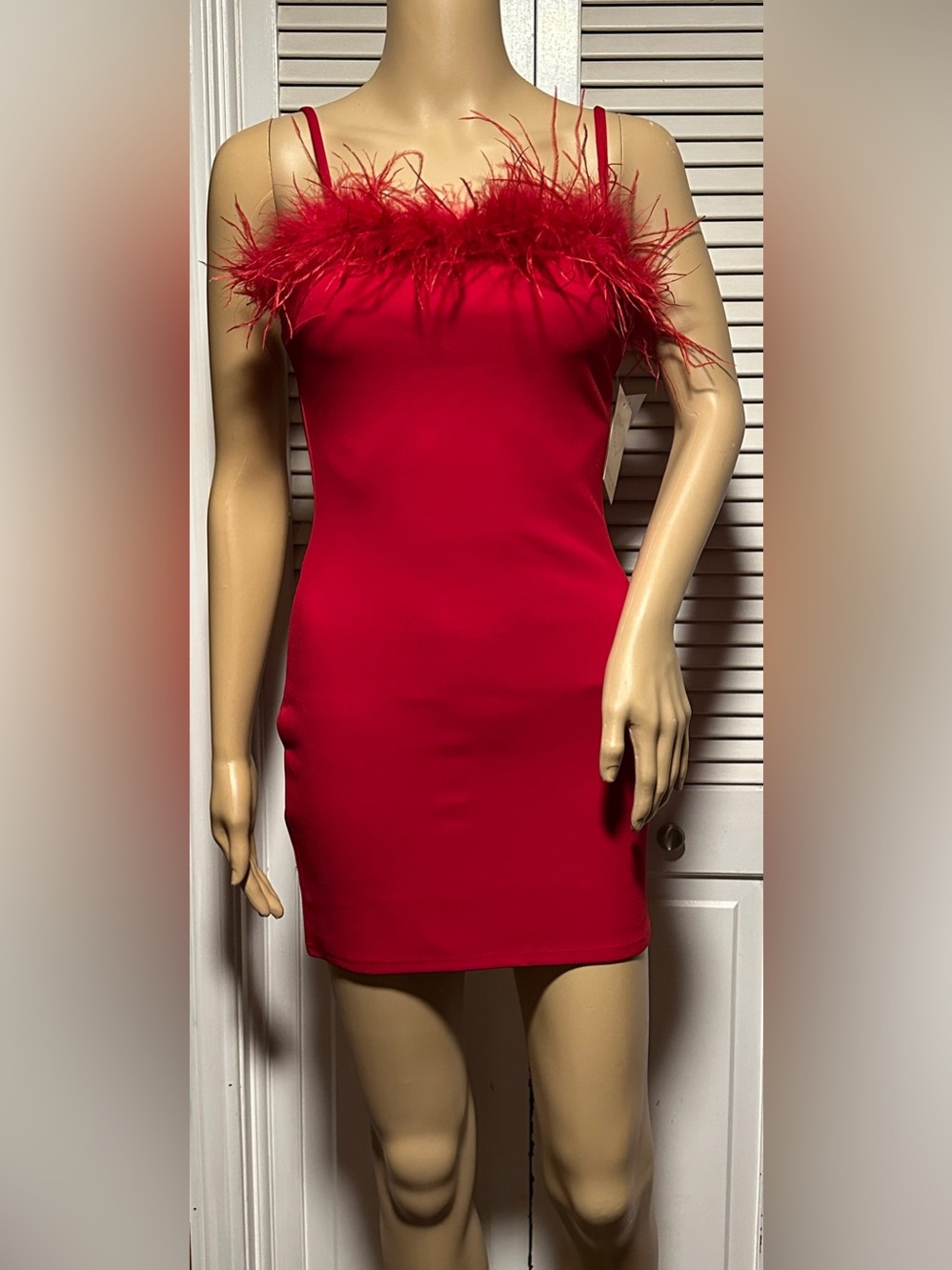 NWT Allison + Kelly Red Bodycon Mini Party Dress  with Feather Trim XS